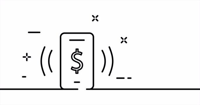 Phone with dollar sign. Internet banking, money, financial management, finance, income, savings. Business concept. One line drawing animation. Motion design. Animated technology logo. Video 4K