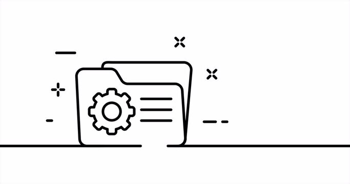 Folder with gear. Settings, files, configuration, control, user, tune, computer. Business concept. One line drawing animation. Motion design. Animated technology logo. Video 4K