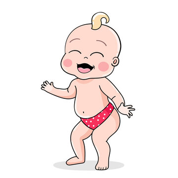 Cute happy cartoon baby dancing with music. vector illustration