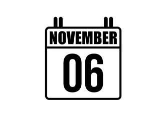6 November calendar. Simple calendar page for the month of November. Black vector on white background.