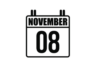 8 November calendar. Simple calendar page for the month of November. Black vector on white background.