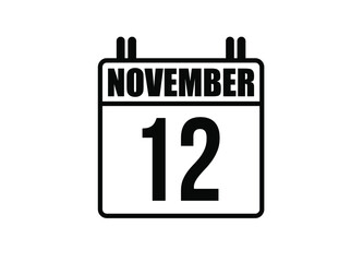 12 November calendar. Simple calendar page for the month of November. Black vector on white background.