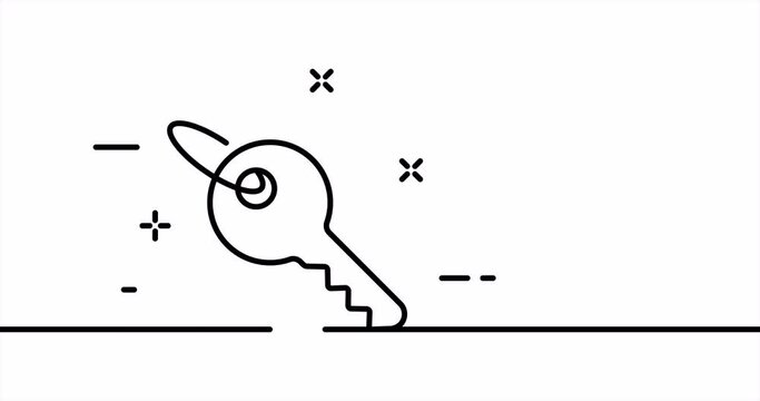 Key. Private property, house, home, office, lock the door, real estate, owner. Privacy concept. One line drawing animation. Motion design. Animated technology logo. Video 4K