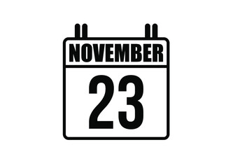 23 November calendar. Simple calendar page for the month of November. Black vector on white background.