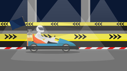 Blue Kart vehicle with a racer white costume driving underground vector layers illustration cartoon
