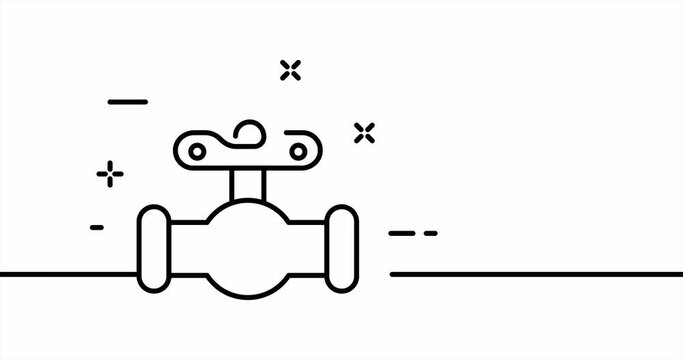 Tap. Faucet, water pipes, plumbing, gas pipeline, master, turn off, fix, repairs. Construction concept. One line drawing animation. Motion design. Animated technology logo. Video 4K