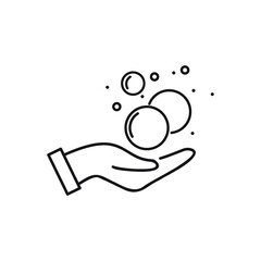Web line icon. Bubbles in the hand, bubble blower