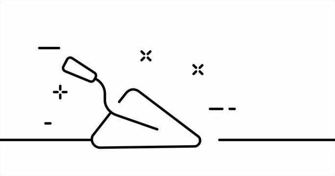 Trowel. Build, builder, house, cement, wall, brickwork, masonry, brick. Construction concept. One line drawing animation. Motion design. Animated technology logo. Video 4K