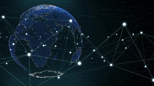 Global network and data connections line concept. Communication technology global world network. Digital Data network technology With social network wave for worldwide connections 3D rendering