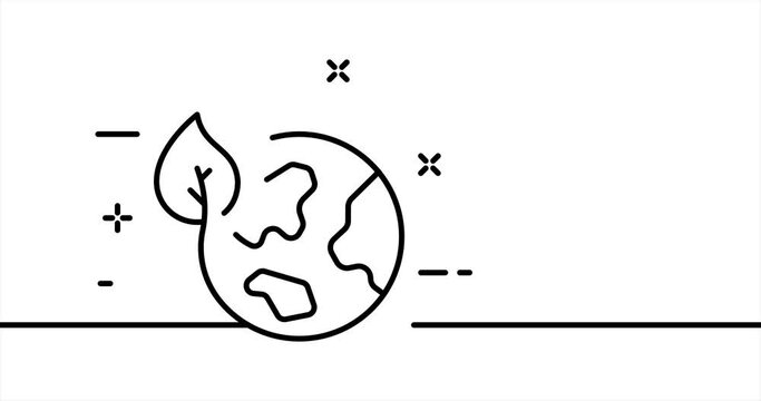 Planet with leaf. Earth day, take care about nature, clean environment, save, eco, green, leaves, plant. Ecology concept. One line drawing animation. Motion design. Animated technology logo. Video 4K