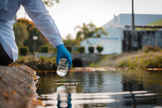 Scientists Team Collect Water Samples For Analysis And Research On Water Quality, Environment With Saving Earth.