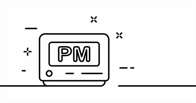 Digital watch pm. Planning, post meridiem, schedule, table, keep track. Time management concept. One line drawing animation. Motion design. Animated technology logo. Video 4K