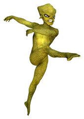 3D Rendering Green Alien on White