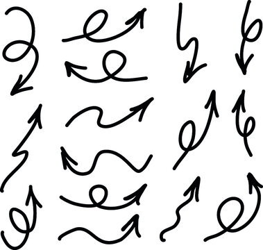 Set of handwritten arrows in various directions. Vector set of arrows for design, lettering and tattoo.