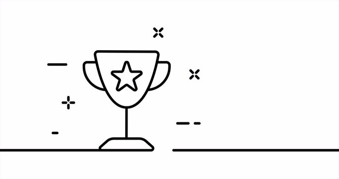 Winners cup with a star. Competition, achievement, reach the goal, first place, win, aim. Business concept. One line drawing animation. Motion design. Animated technology logo. Video 4K