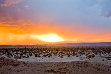 Fototapeta premium Rainy landscapes of Bolivia desert. Road to La-Paz, Bolivia