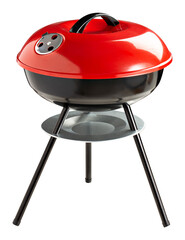 BBQ Grill Isolated on White Background. Portable Black and red BBQ Grillware Stove. Outdoor Cooking...