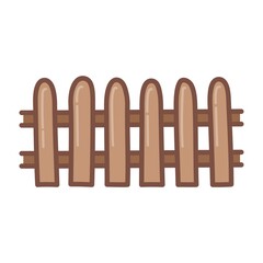 Wooden fence for garden. Hand drawn illustration in cartoon style. Vector isolated on white background.