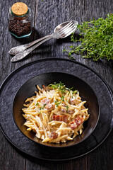 pasta in cream pecorino cheese and pancetta sauce