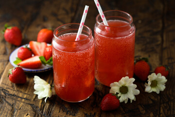 Traditional homemade strawberry lemonade