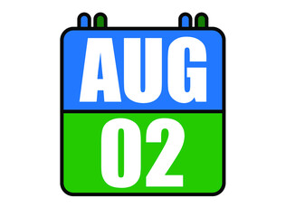 2 August calendar. Blue and green calendar page for August days. Vector isolated on white background.