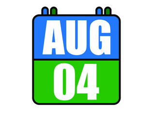4 August calendar. Blue and green calendar page for August days. Vector isolated on white background.
