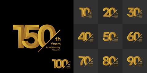 Anniversary Celebration logo set, with golden color. vector template.
