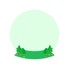 木と花がかわいい丸い緑色のフレーム･背景素材
