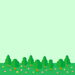 木と花がかわいい薄い緑色のコピースペース付きの背景素材
