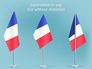 Flag of France with silver pole.Set of France's national flag