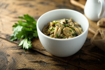 Homemade mushroom ragout with fresh parsley