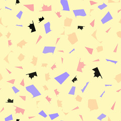 Classic Terrazzo texture with pink, blue, black and beige crumbs or splashes scattered on a light background. Modern stylish abstract flat style illustration for fabric print, wrapping paper