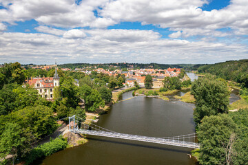 Aussicht auf Hängebrücke und die Altstadt von Grimma