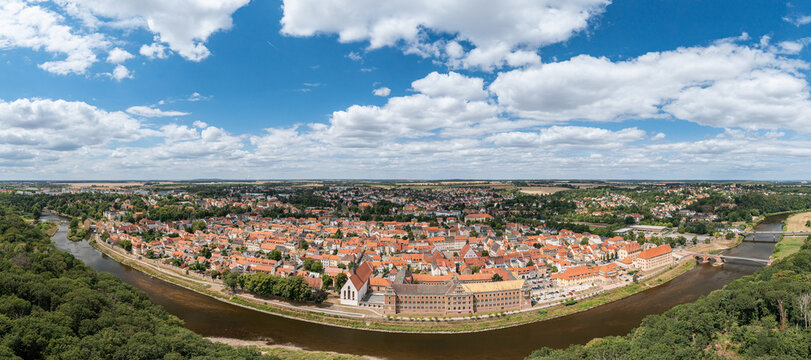 Panoramafoto aus der Luft von Grimma in Sachsen