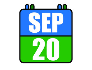 20 September calendar. Blue and green calendar page for September days. Vector isolated on white background.