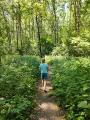 Naklejka na ściany i meble Girl walking along a path in the forest