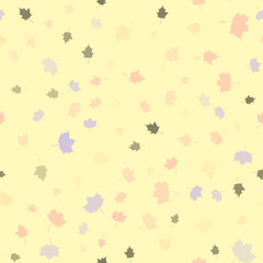 Seamless vector pattern with pink, gray, blue and brown maple leaves on a light background. Modern trendy botanical texture for fabric print, wrapping paper