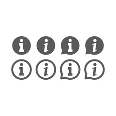 Info vector icon set. Information or help button in bubble, filled and outlined icons.