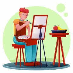 Male artist painting fruit vector illustrator