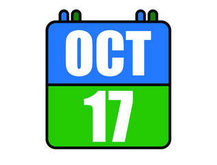 17 October calendar. Blue and green calendar page for October days. Vector isolated on white background.
