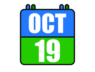 19 October calendar. Blue and green calendar page for October days. Vector isolated on white background.
