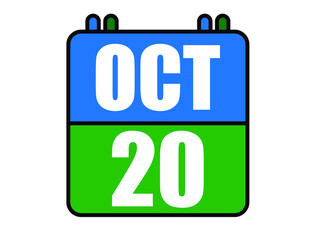 20 October calendar. Blue and green calendar page for October days. Vector isolated on white background.