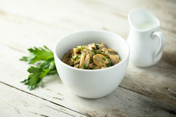 Homemade mushroom ragout with fresh parsley