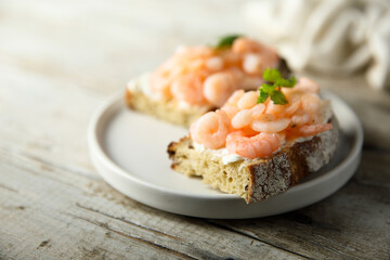 Homemade shrimp toast with cream cheese