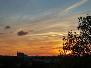 Beautiful sunset in Mülheim Ruhr, view towards Duisburg
