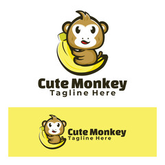 Cute monkey with banana art illustration