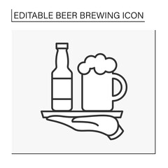  Drink line icon. Brewpub. Waiter keeps a tray with alcoholic drinks. Beer brewing concept. Isolated vector illustration. Editable stroke
