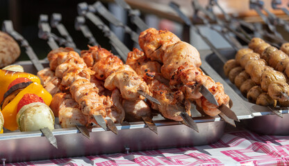 Meat on skewers grilled on coals.