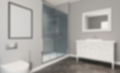 Clean and fresh bathroom with natural light. 3D rendering.. Mock. Abstract blur phototography.