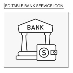  Finance line icon. Bank building.Wallet for money. Savings for future.Banking concept. Isolated vector illustration. Editable stroke